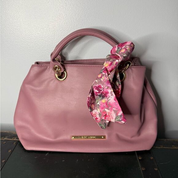 Betsey Johnson Gigi Mauve Vegan Leather Triple Entry Satchel Scarf Shoulder Bag - Picture 1 of 7